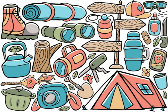 Camping Doodle Vector 02: Elevating Outdoor Design Projects with Scalable Graphics