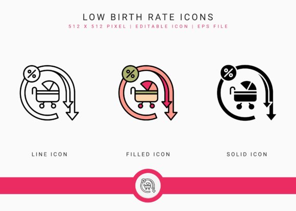 Low Birth Rate Icons Set: Strategic Visual Assets for Demographic Communication