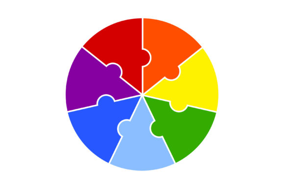 Round Puzzle of Pieces in Rainbow Colors: Strategic Visual Communication for Complex Ideas